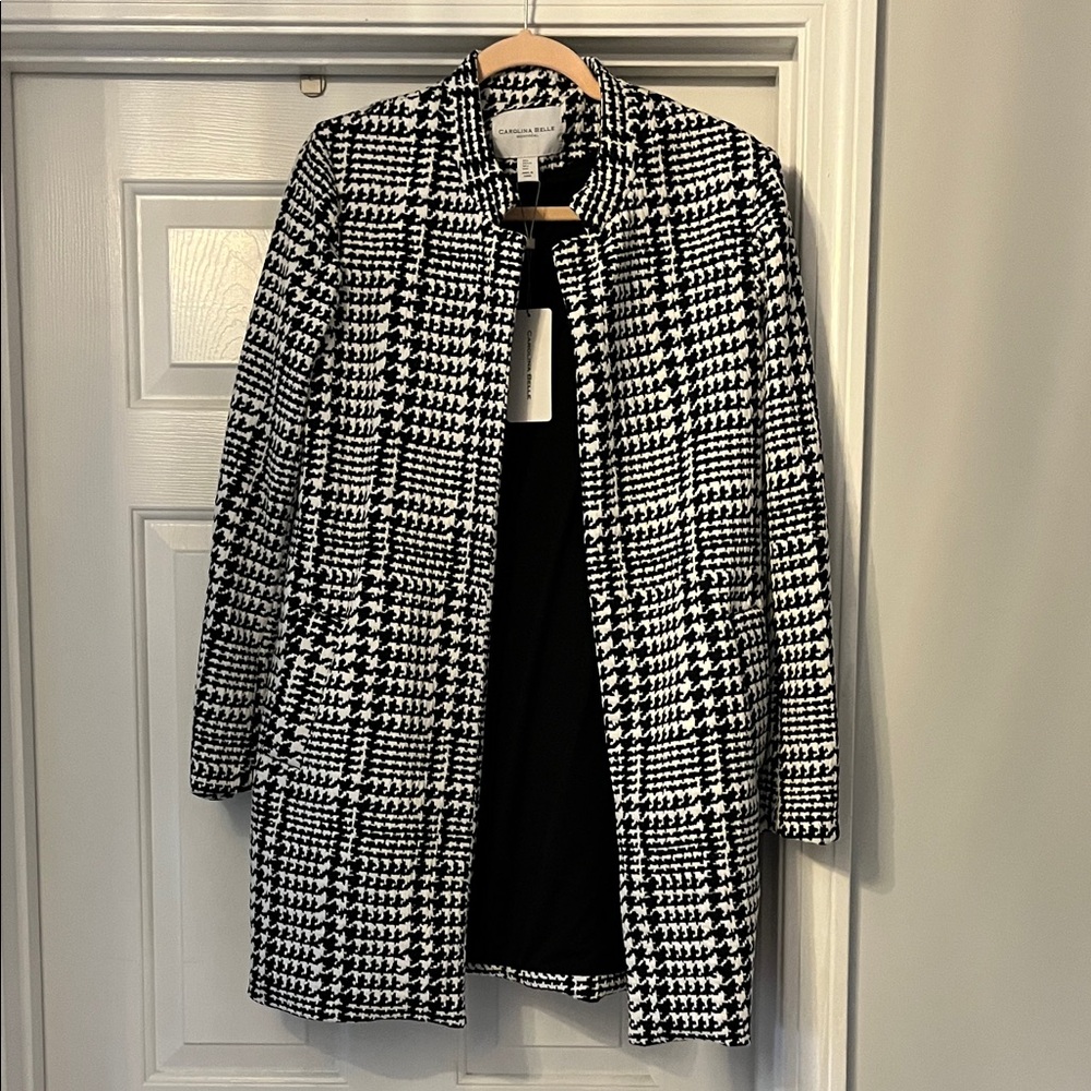Women's Black and White Houndstooth Coat